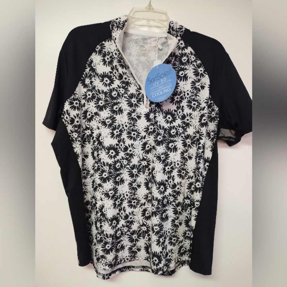 San Soleil 2XL Black and White Floral Cooling Top UV 50 New With Tags